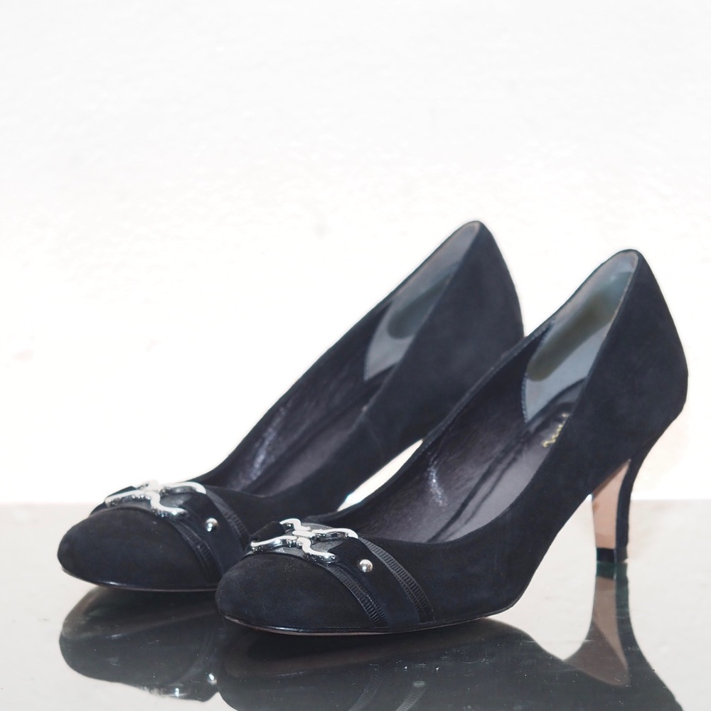 COLE HAAN Statement Black Velvet Pumps Womens 8 B
